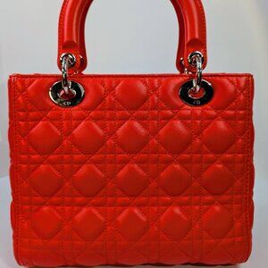 Dior Lady Dior Bright Red-Orange Quilted Lambskin and Charm
